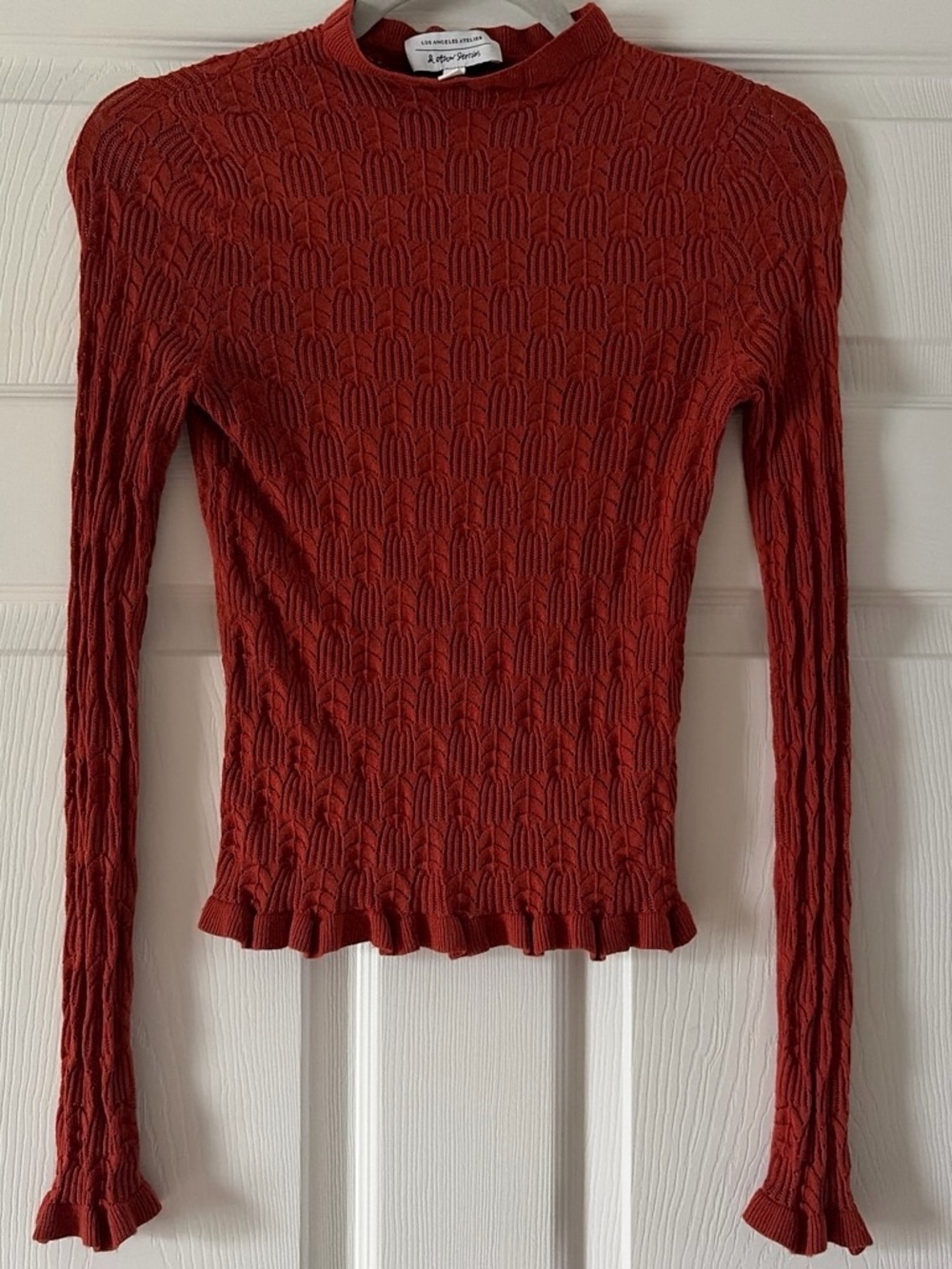 & Other Stories Rust Lace Knit Mock Neck Top